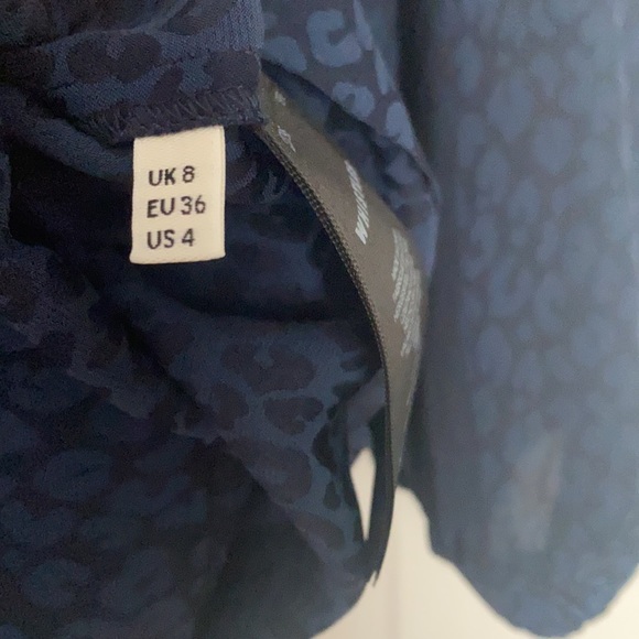 WHISTLES LONDON BLUE BLACK LEOPARD ANIMAL PRINT BALLOON SLEEVE BLOUSE US4 - Picture 7 of 7